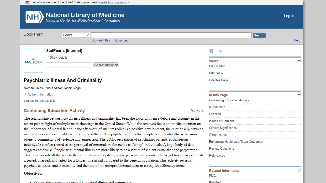 Psychiatric Illness And Criminality - StatPearls - NCBI Bookshelf